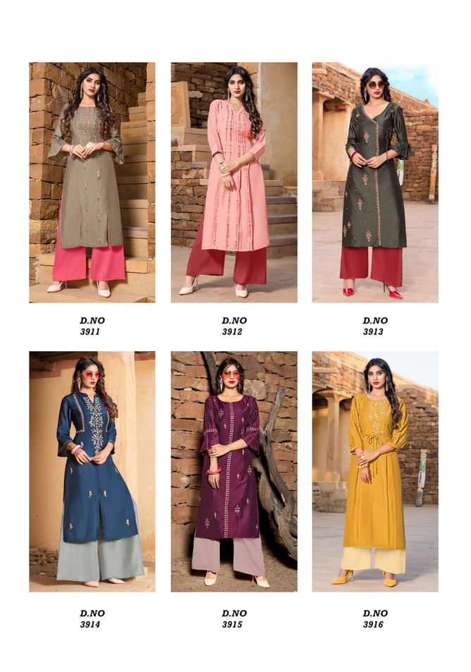 YAMI RESHAMI VOL-2 Latest Fancy Festive Wear Viscos Embroidery Work Kurtis With palazzo Collection